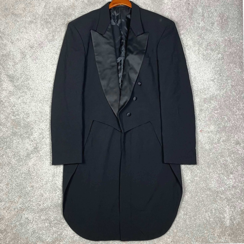 Neil Allyn Tailcoat Jacket Men 44XL Black Wool Peak Lapel Formal Evening Tuxedo